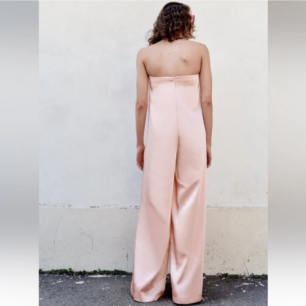 Zara * Satin Long Wide Jumpsuit Pink Size XS and S